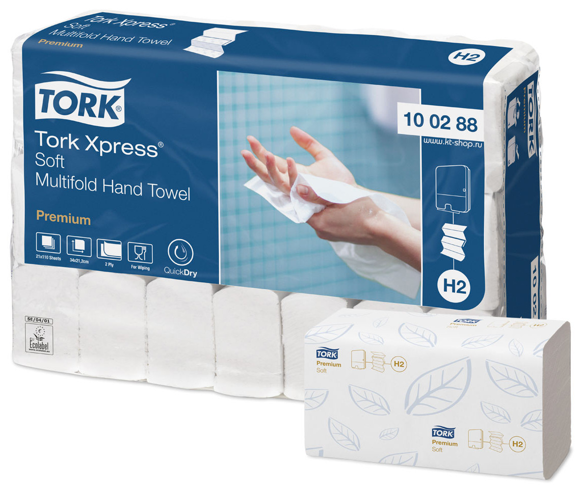 Tork Premium, H2, Håndklædeark, Xpress, Soft, 2 lags