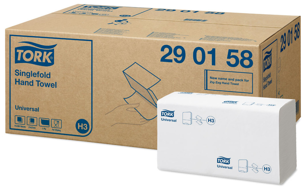 Tork H3, Håndklædeark, Singlefold, 1 lag
