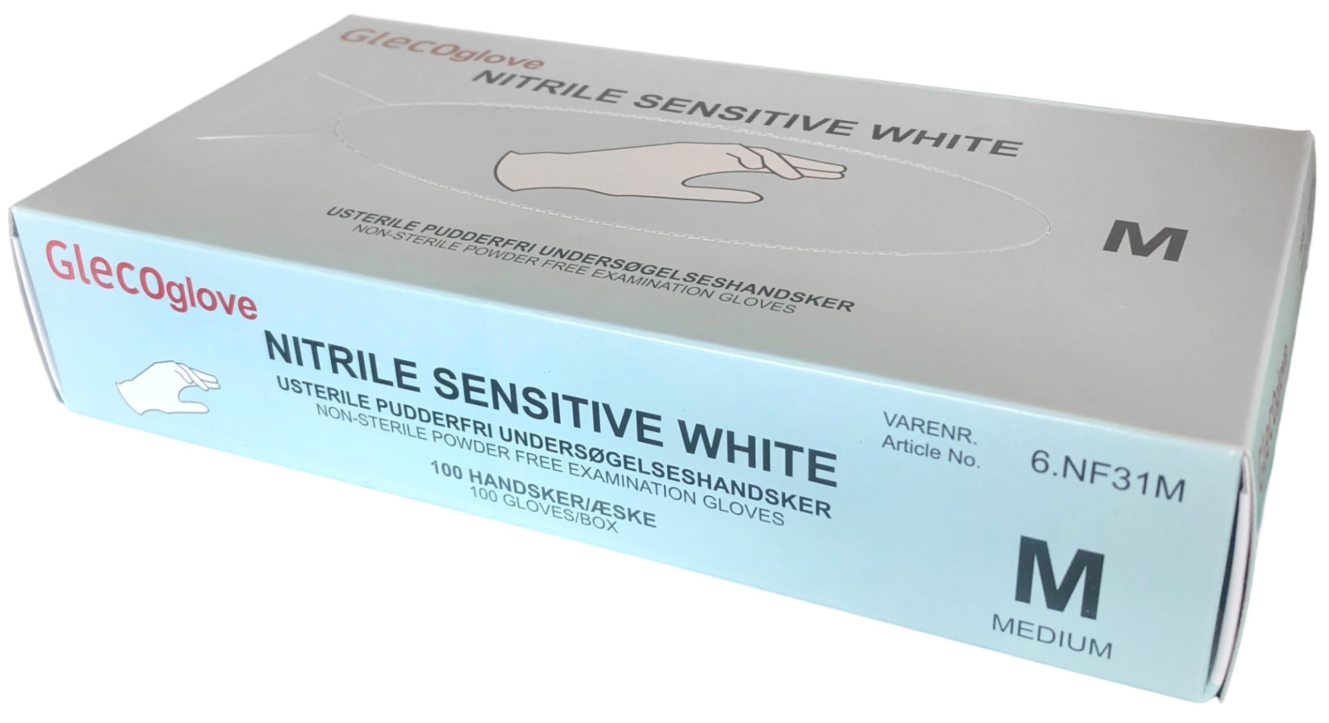 Gleco, Nitrilhandsker, Sensitive Hvid, Pudderfri