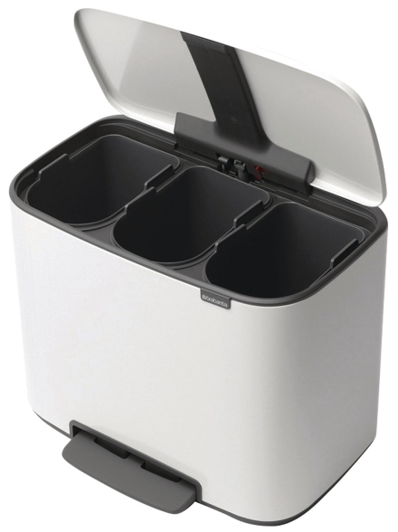 Brabantia, Pedalspand med 3 rum, hvid, m/soft clos