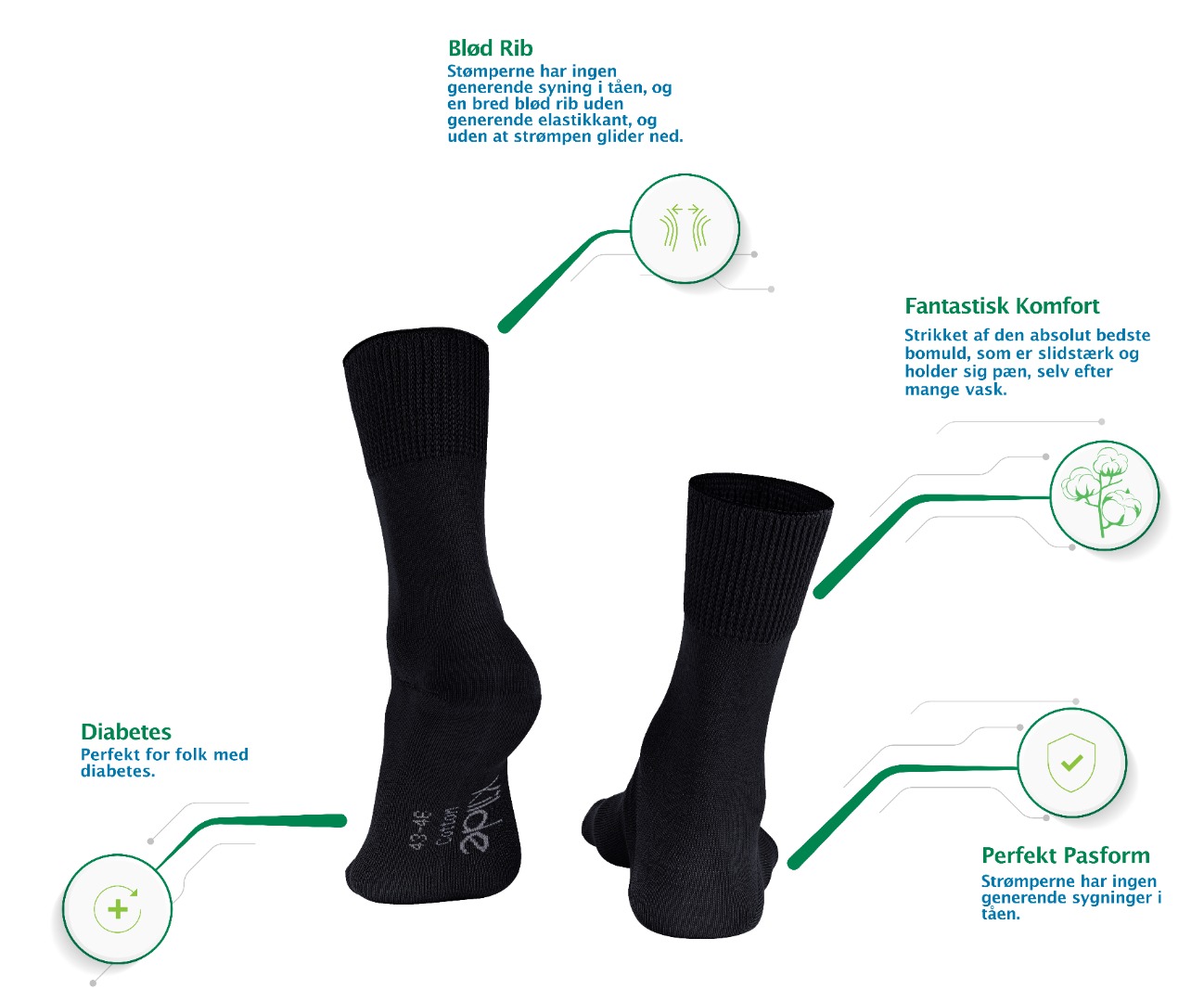 Kilde, Comfort & Diabetes strømper, bomuld, sort