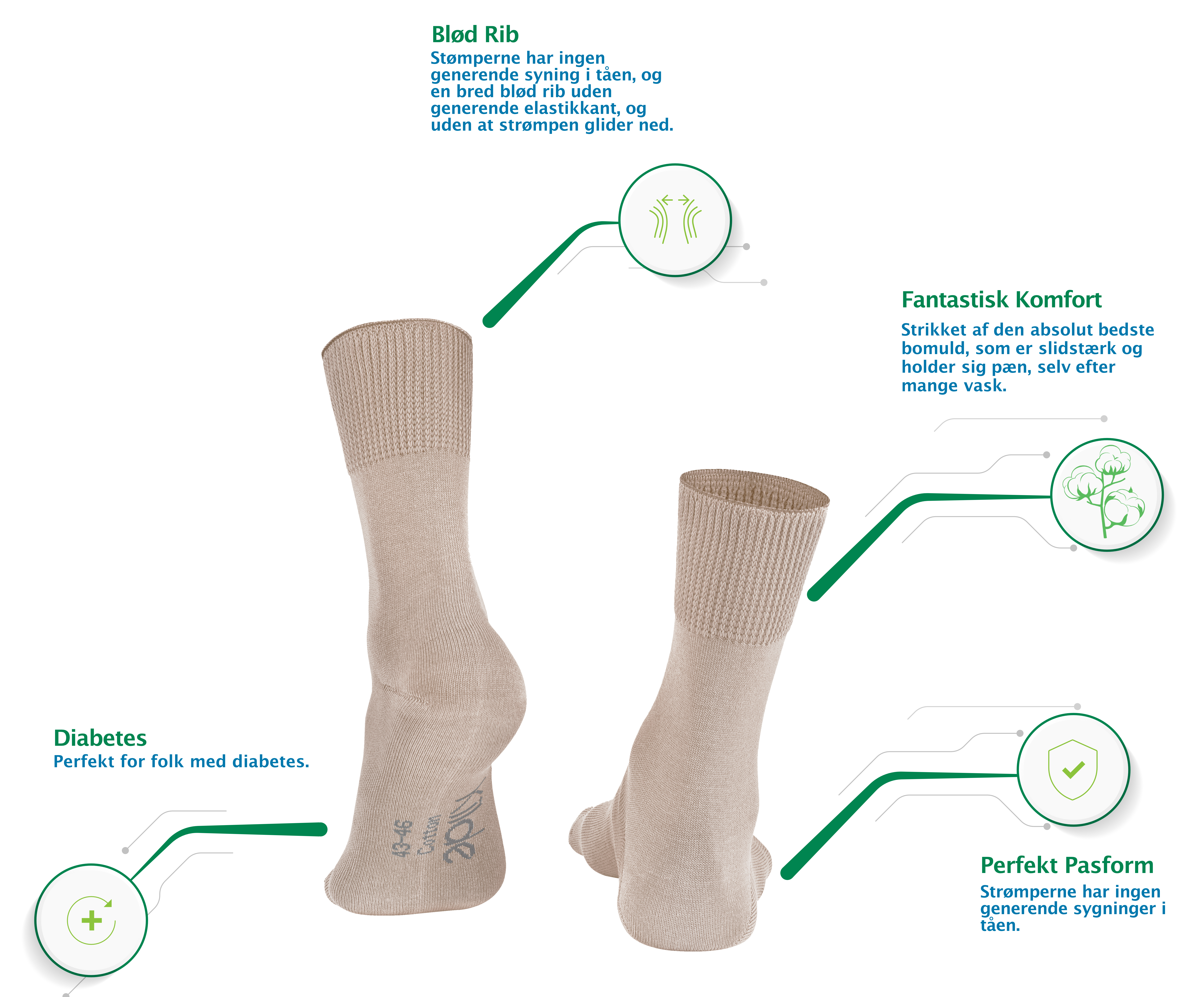 Kilde, Comfort & Diabetes strømper, bomuld, beige