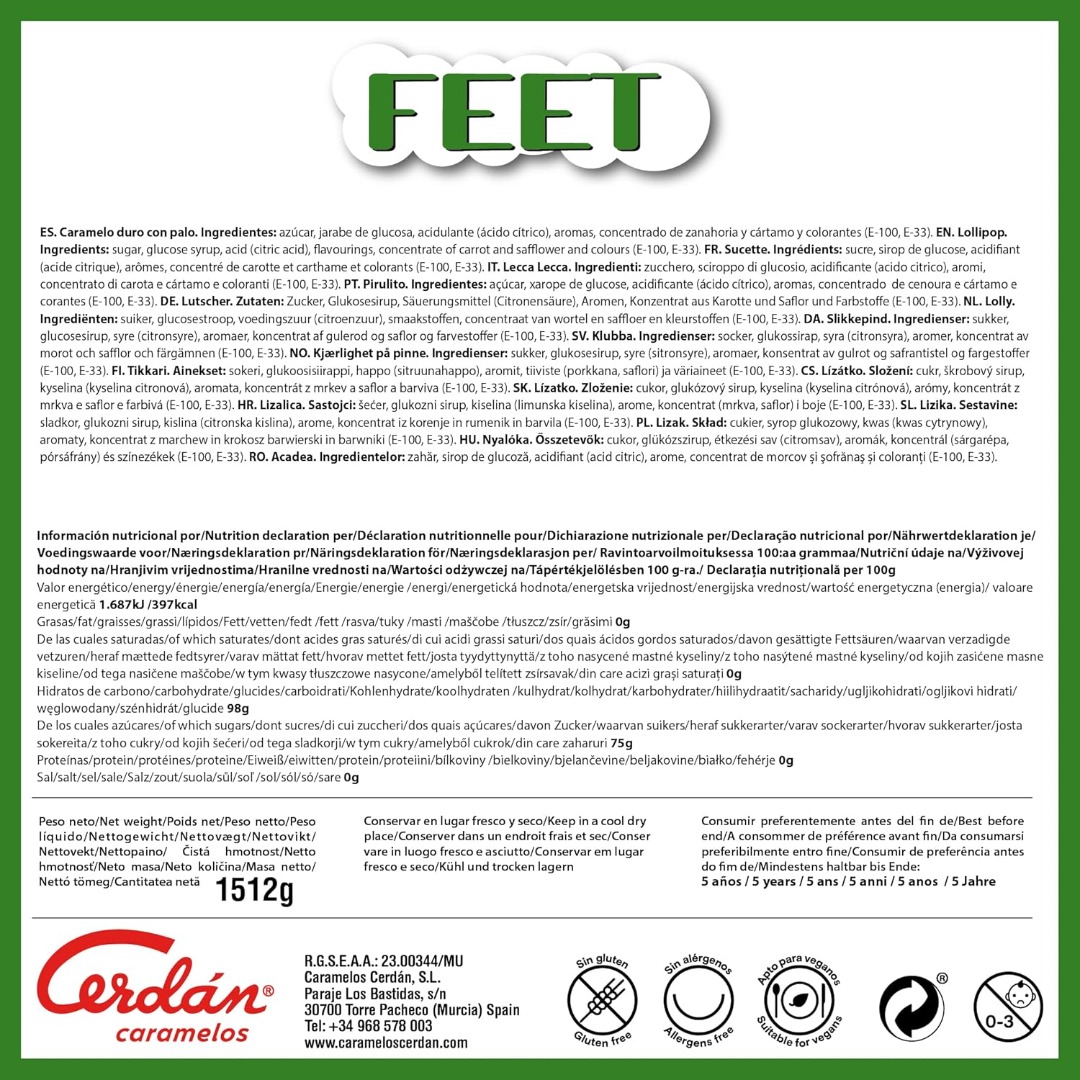 Slikkepinde, Fodfom, Glas à 125 stk