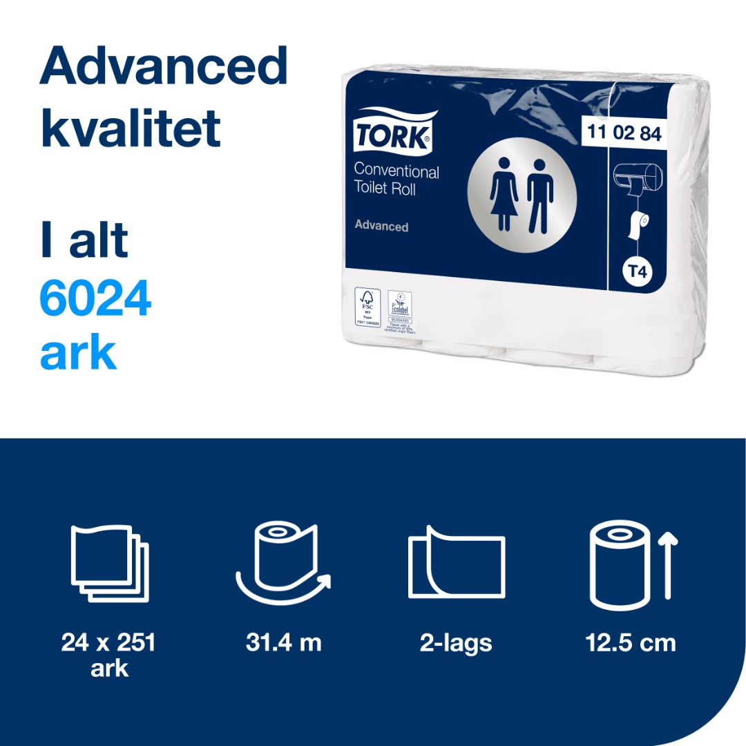 Tork Advanced, T4, Toiletpapir, 2 lag, 24 ruller