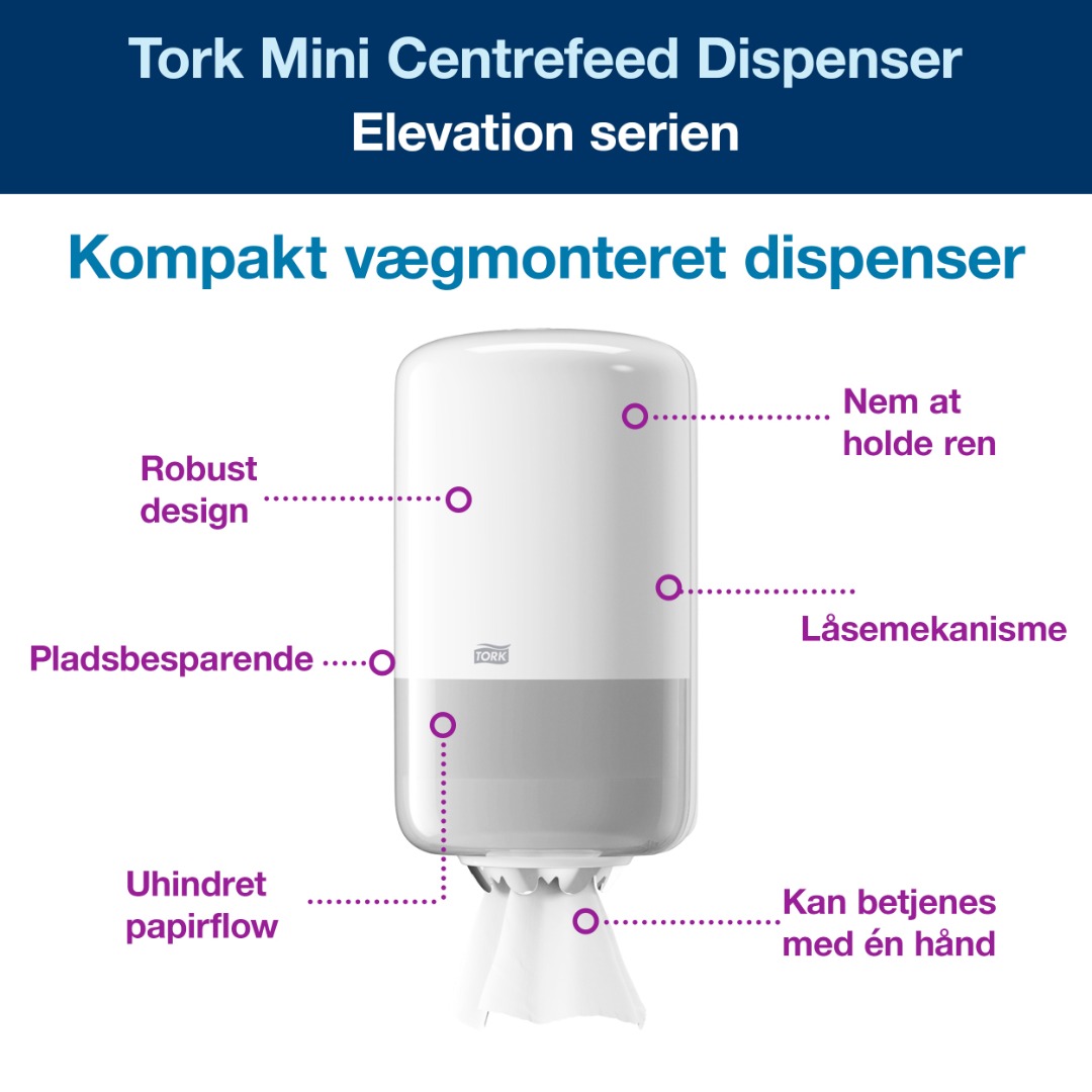 Tork M1, Aftørringsrulle Dispenser, Centerrulle, Mini